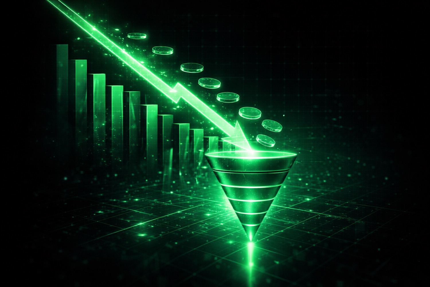 Dashboard de otimizacao de funil mostrando reducao de CPL em sequencia de campanhas